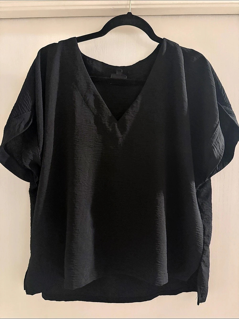 Bobeau V-Neck Relaxed Woven Tee Black Blouse Size XL